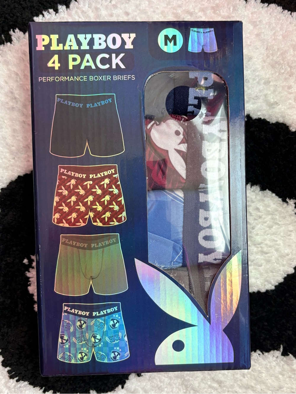 PLAYBOY 4-Pack Men's Boxer Briefs - Black, Red, Blue, Teal